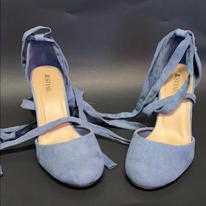 Dusty blue lace up heels